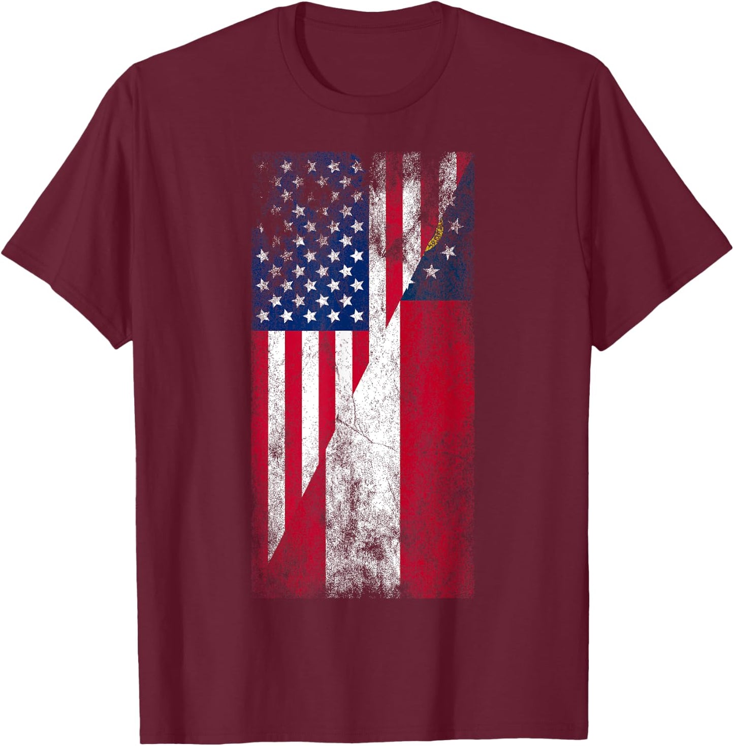USA & Georgia Flags - American Georgian T-Shirt - T-Shirt | Maroon