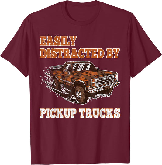 Easily Distracted By Pickup Trucks Kids Boys Toddler Trucker T-Shirt - T-Shirt | Maroon