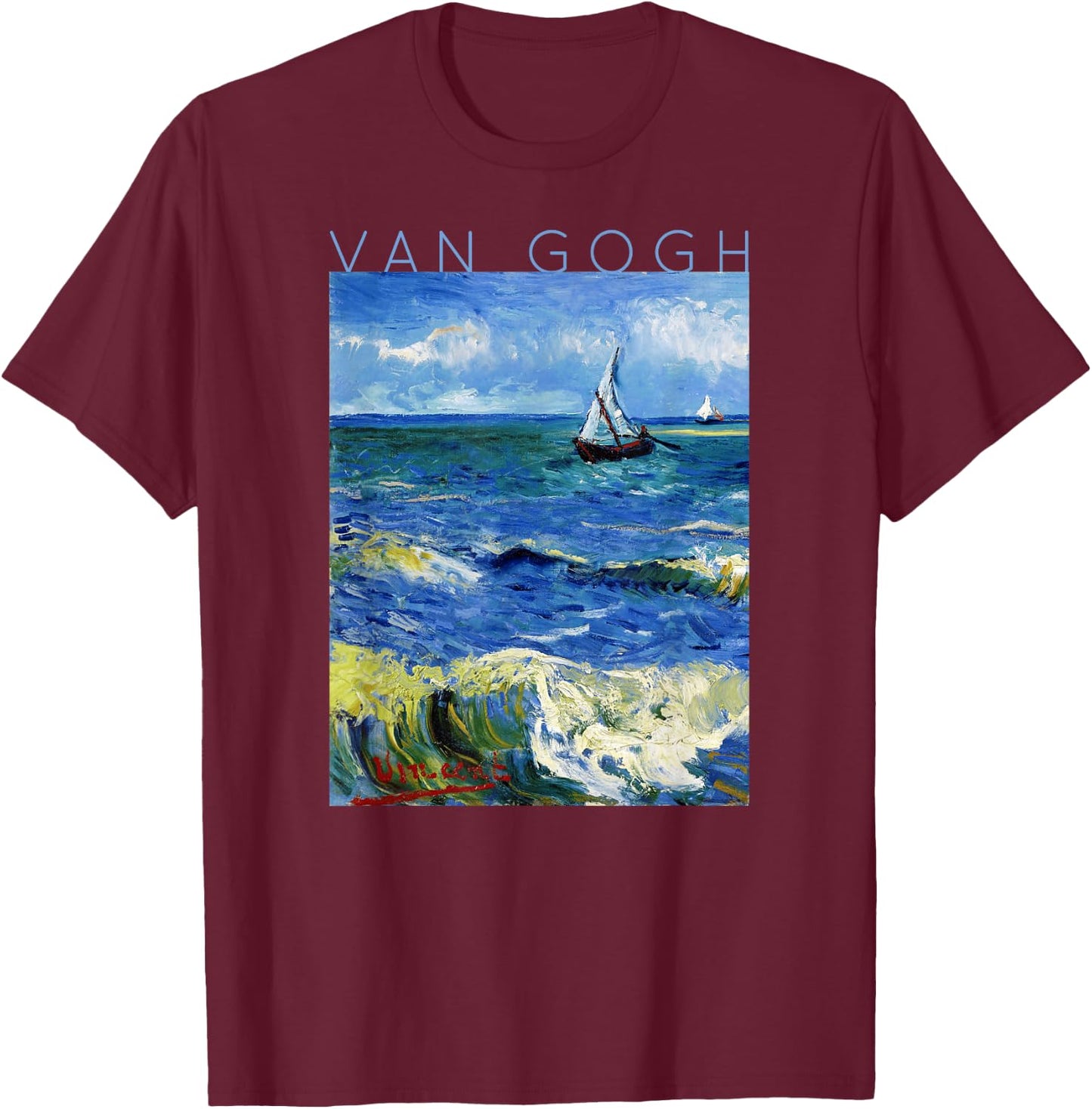 Van Gogh Fishing Boats For Artists T-Shirt - T-Shirt | Maroon