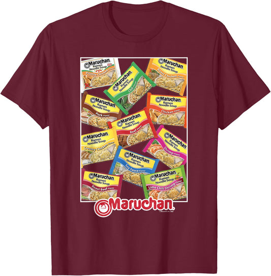 Maruchan Ramen Noodle Flavor Profiles Poster T-Shirt - T-Shirt | Maroon