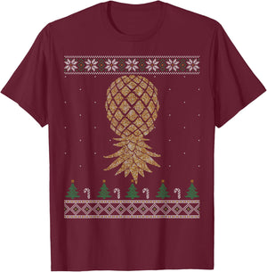 Swingers Upside Down Pineapple Party Ugly Christmas Sweater T-Shirt - T-Shirt | Maroon