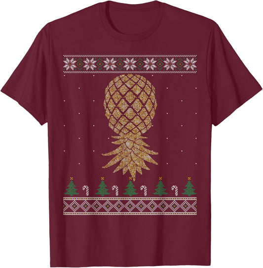 Swingers Upside Down Pineapple Party Ugly Christmas Sweater T-Shirt - T-Shirt | Maroon