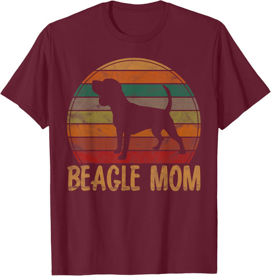 Retro Beagle Mom Gift Dog Mother Pet Tricolor Beagle Mama Men Women Girls Kids T-Shirt - T-Shirt | Maroon