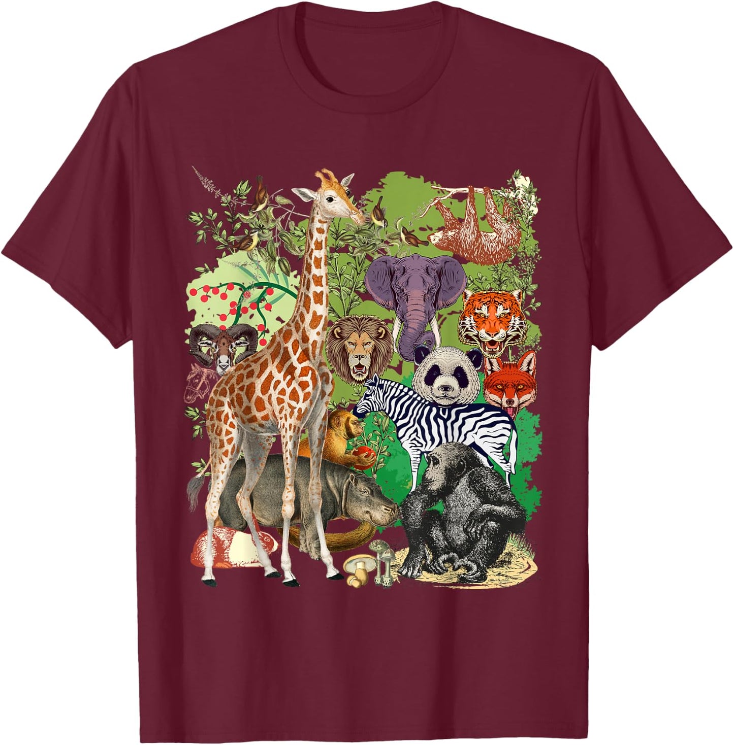 Jungle Animal Wildlife Safari Zoo Theme Forest Wild Animals T-Shirt - T-Shirt | Maroon