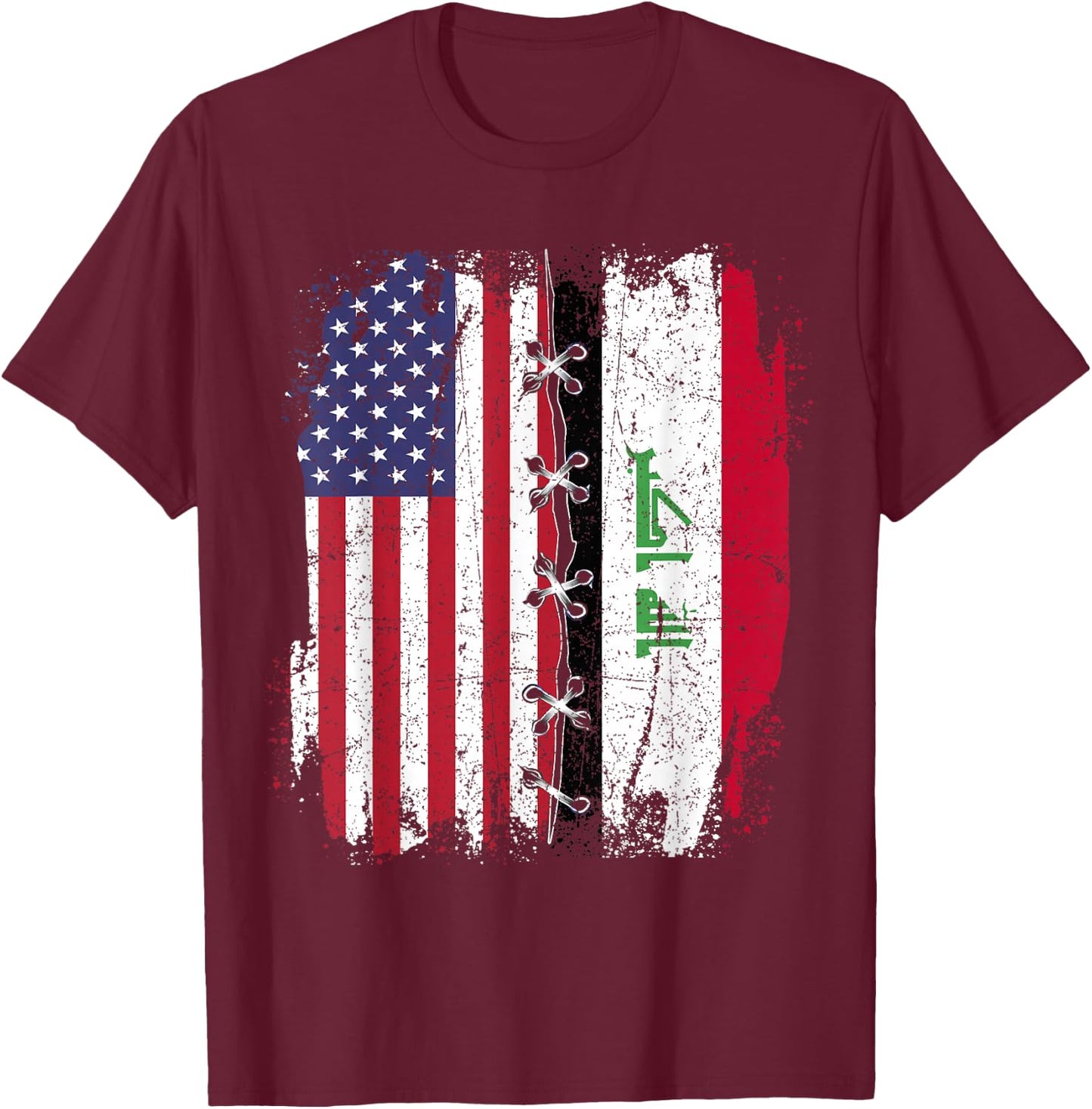 American Flag with Iraqi Flag - Iraq T-Shirt - T-Shirt | Maroon