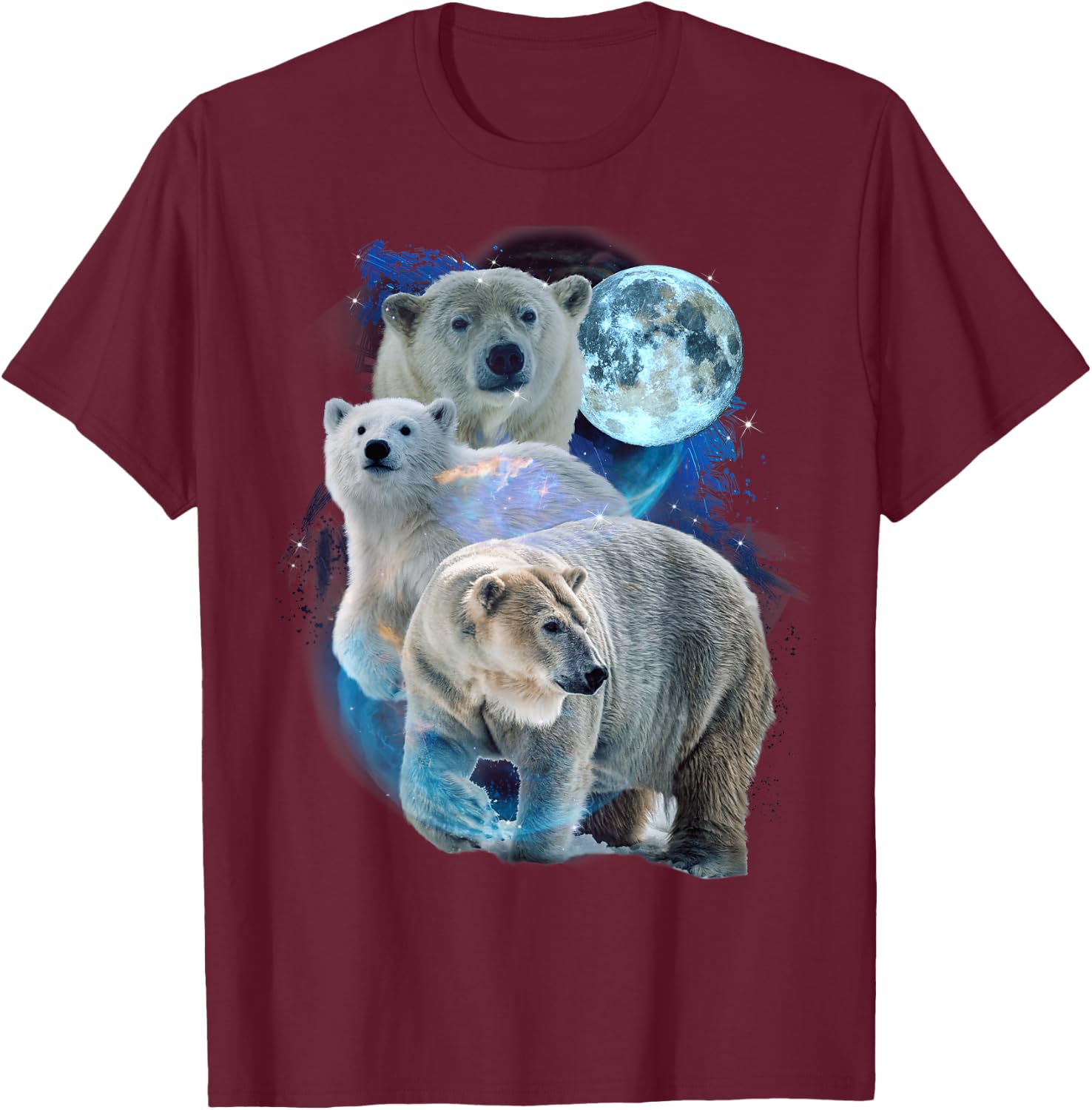 3 Moon Polar Bears Funny Fur Marine Mammals Bear Art Humor T-Shirt - T-Shirt | Maroon