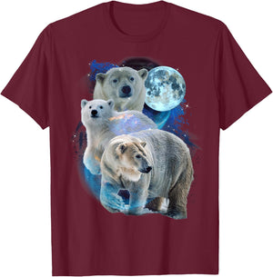 3 Moon Polar Bears Funny Fur Marine Mammals Bear Art Humor T-Shirt - T-Shirt | Maroon
