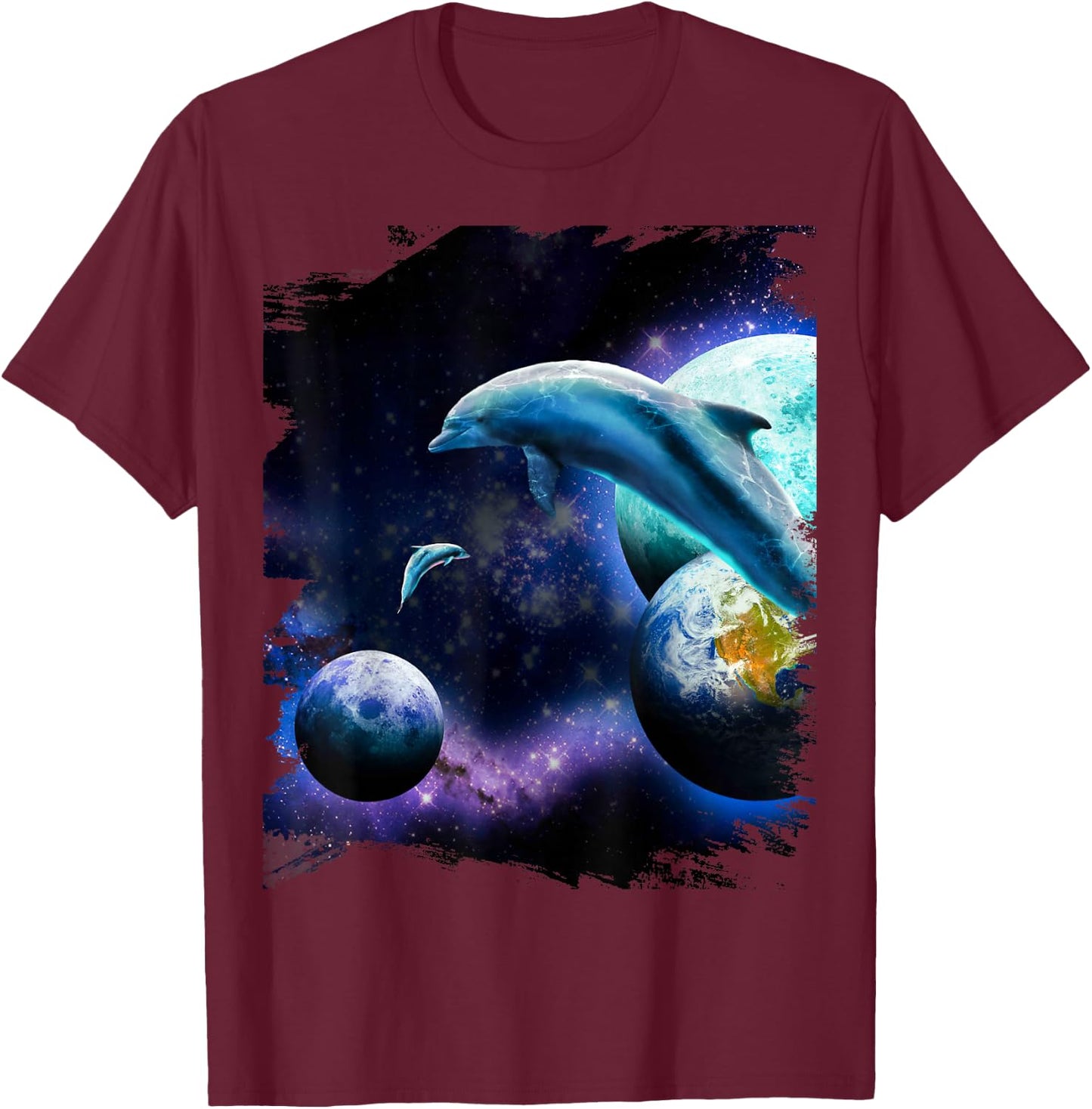 Galaxy Dolphin - Dolphins In Space T-Shirt - T-Shirt | Maroon