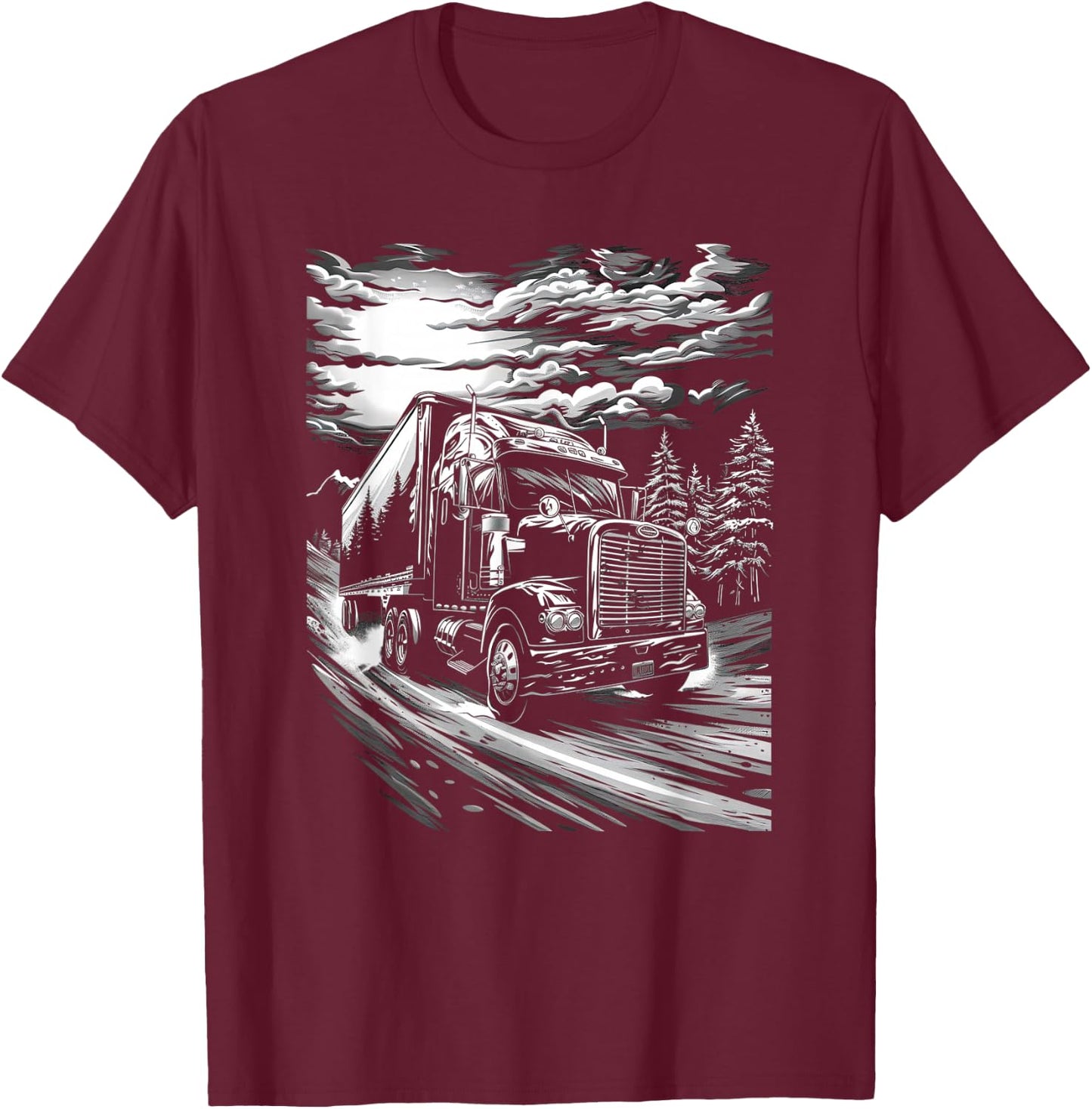 Trucker American Flag Big Rig Semi-Trailer Truck Driver T-Shirt - T-Shirt | Maroon