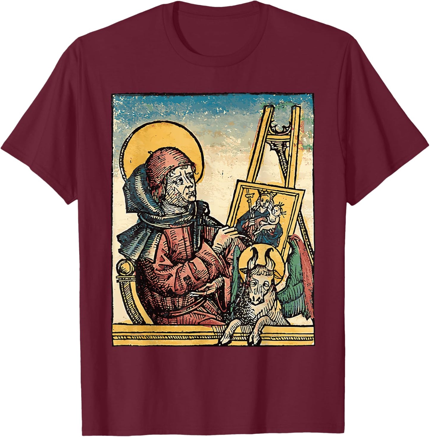 St Luke the Evangelist Catholic Patron Saint of Artists T-Shirt - T-Shirt | Maroon