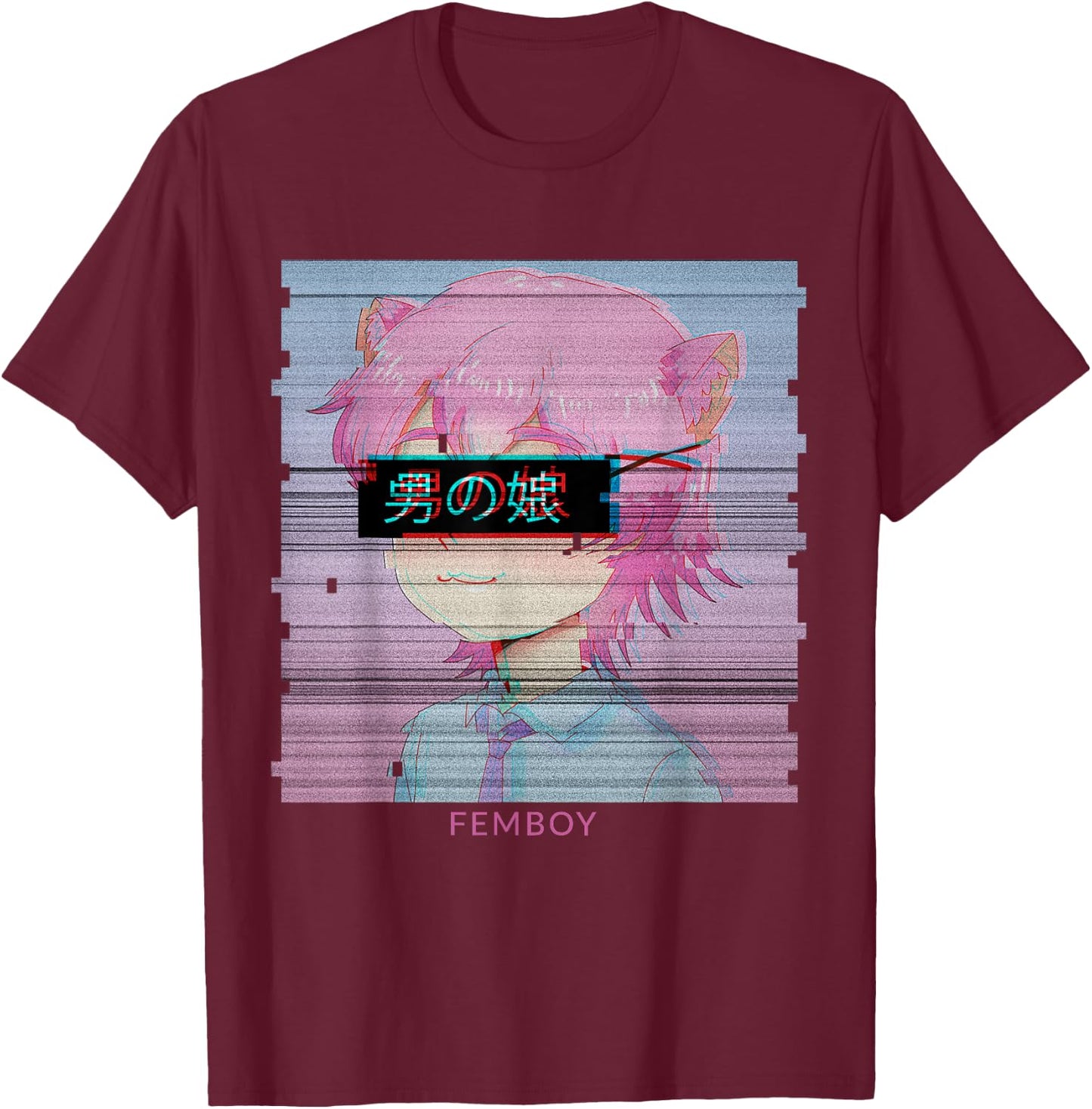 Femboy Anime Neko Cat Boy Aesthetic Vaporwave Japanese T-Shirt - T-Shirt | Maroon