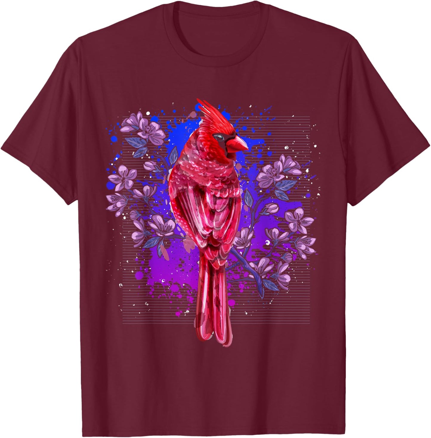 Red Cardinal Floral Bird Watching Flowers Vintage Bird T-Shirt - T-Shirt | Maroon