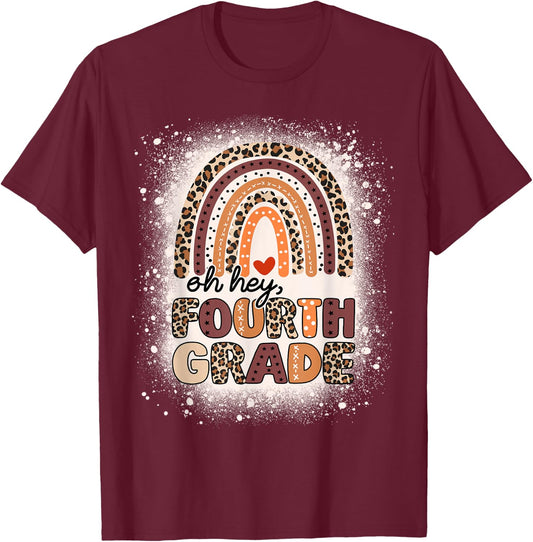 Oh Hey Fourth Grade Rainbow Bleached 1st Day Of School Girls T-Shirt - T-Shirt | Maroon