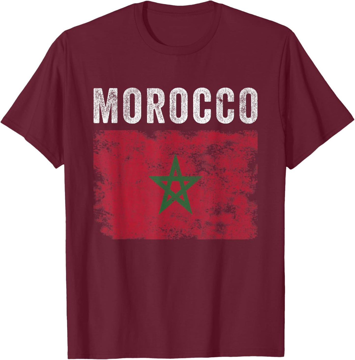 Morocco Flag Distressed - Men Women Kids - Moroccan Flag T-Shirt - T-Shirt | Maroon