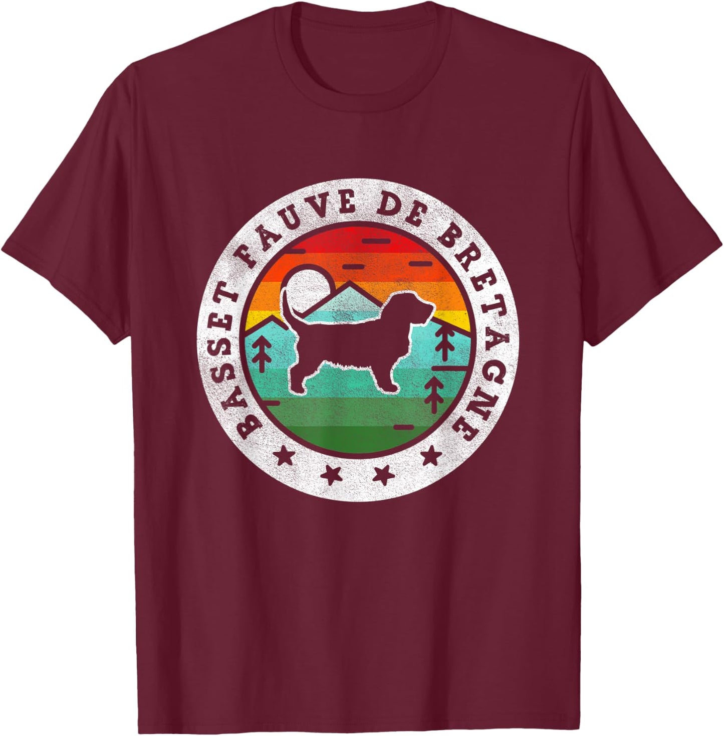 Vintage Basset Fauve de Bretagne Retro Dog Mom Dad Women Kids T-Shirt - T-Shirt | Maroon