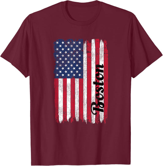 Boston Massachusetts American Flag Patriotic Boston T-Shirt - T-Shirt | Maroon