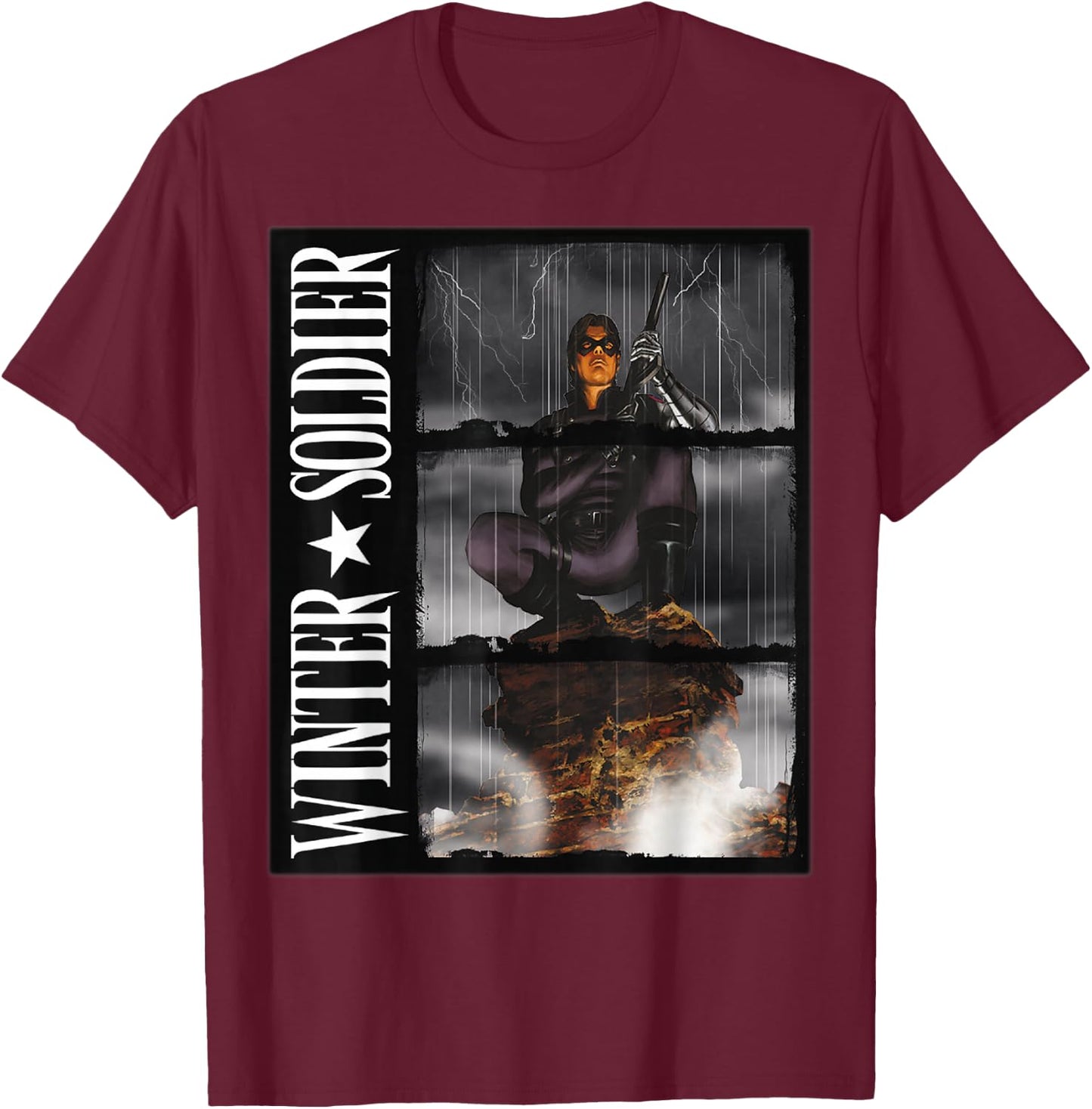 Marvel Winter Soldier Block Portrait T-Shirt - T-Shirt | Maroon
