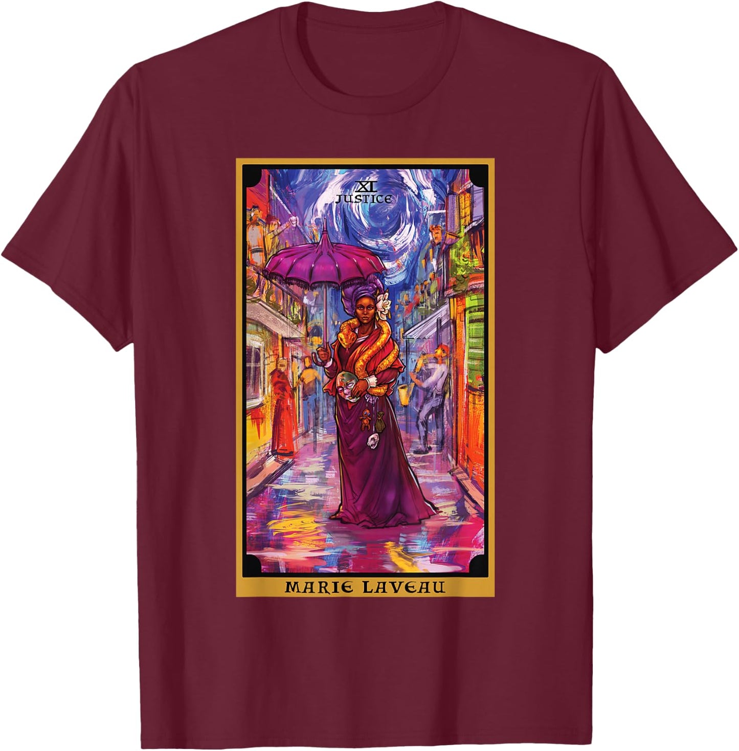 Marie Laveau Justice Tarot Card Voodoo Witch New Orleans T-Shirt - T-Shirt | Maroon