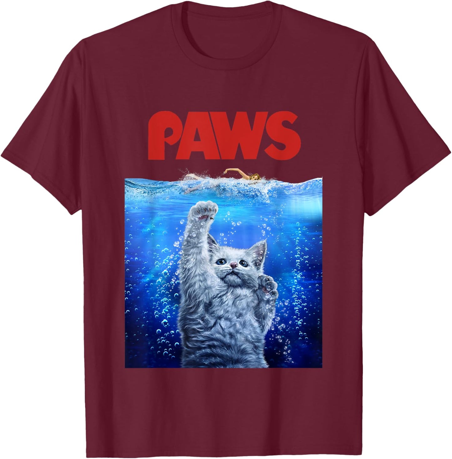 Terrifying Monster White Cat Attack Swimmer Men Women Girls Kids T-Shirt - T-Shirt | Maroon