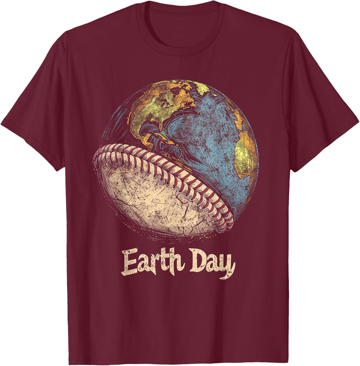 Baseball Earth Day Nature Planet Conservation Tree T-Shirt - T-Shirt | Maroon