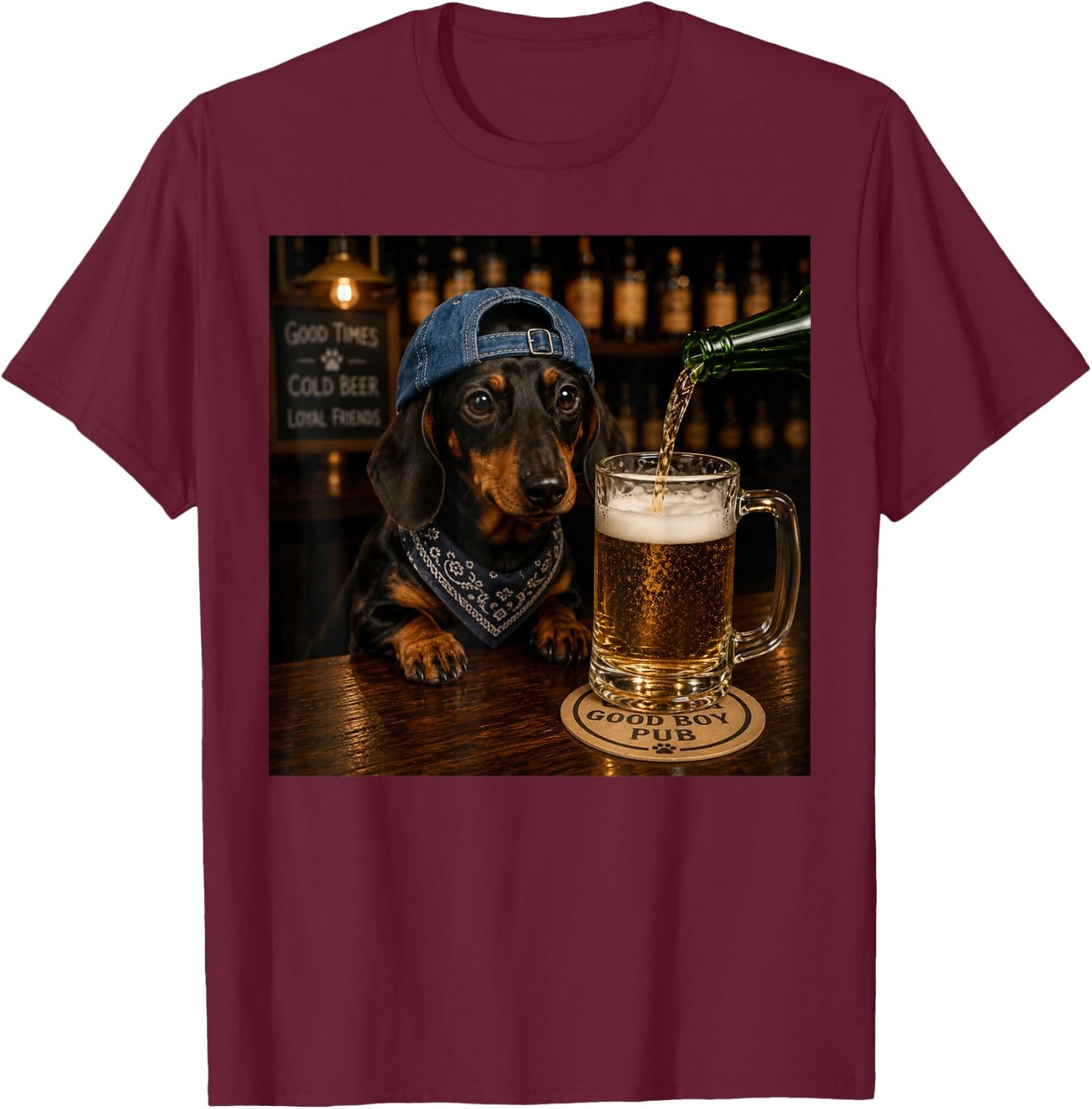 Dachshund Drinking Beer Funny Dog Meme T-Shirt - T-Shirt | Maroon