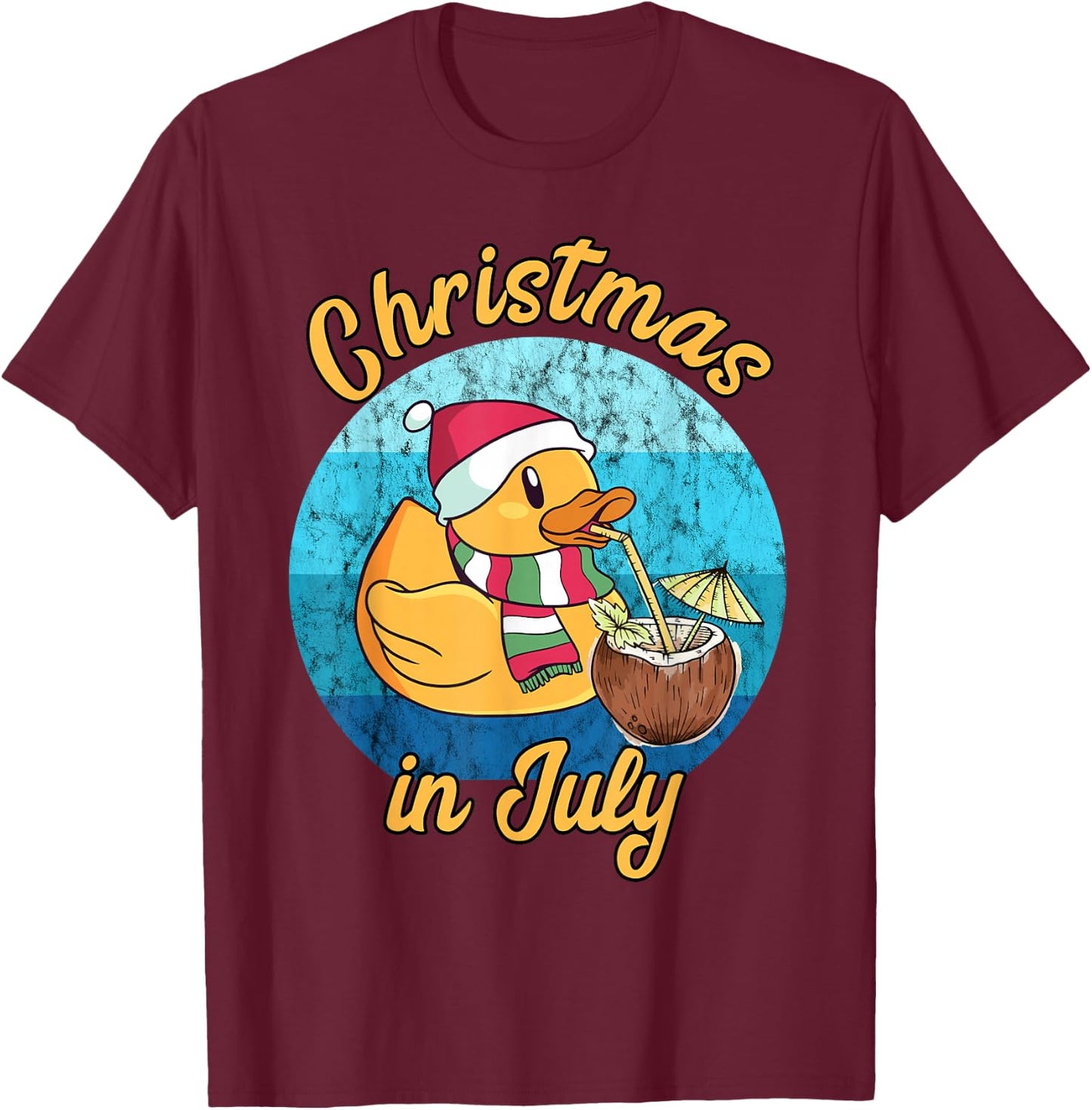 Christmas In July Santa Duck Xmas Summer Hawaiian Pool Party T-Shirt - T-Shirt | Maroon