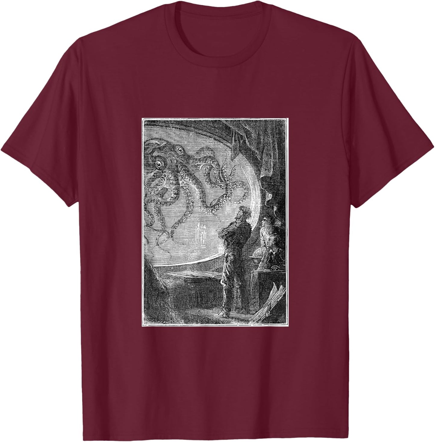 Captain Nemo Watching the Giant Squid T-Shirt - T-Shirt | Maroon
