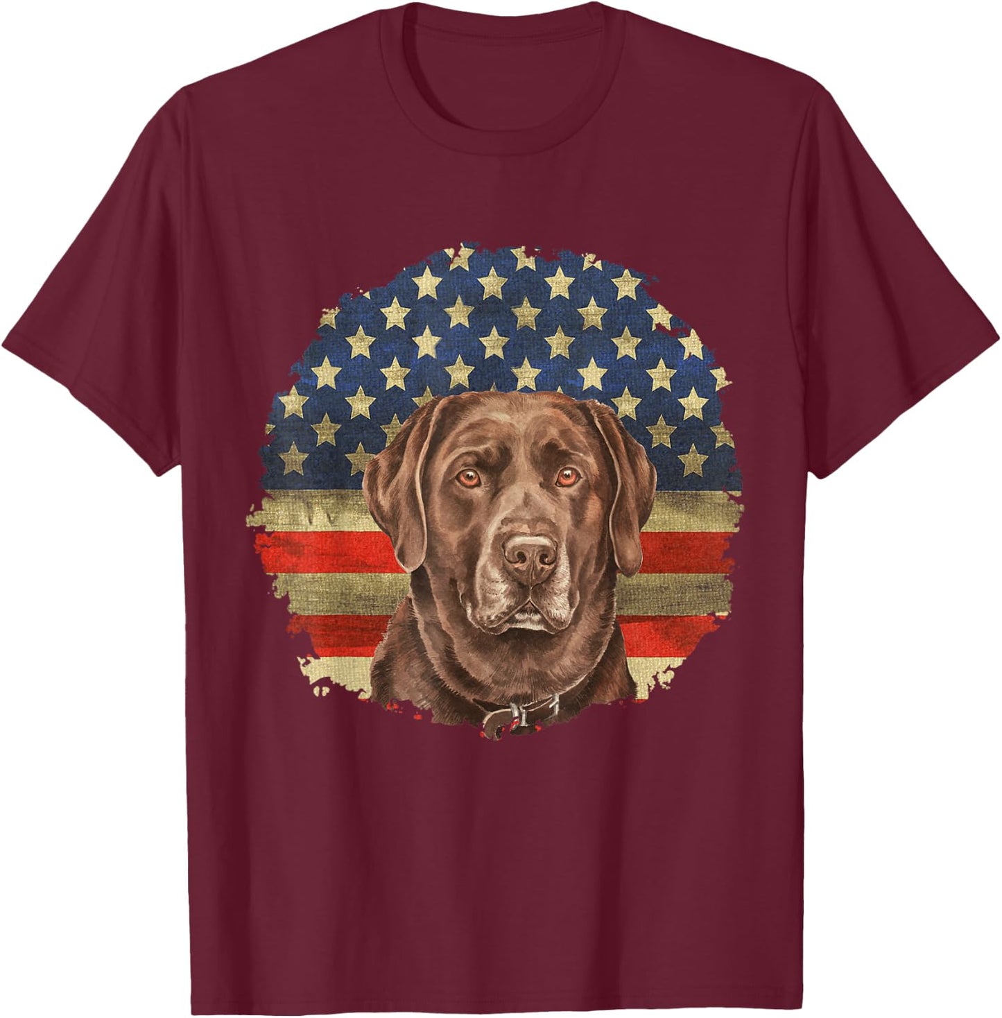 Chocolate Labrador With USA Flag Gift Chocolate Lab Dad Mom Men T-Shirt - T-Shirt | Maroon