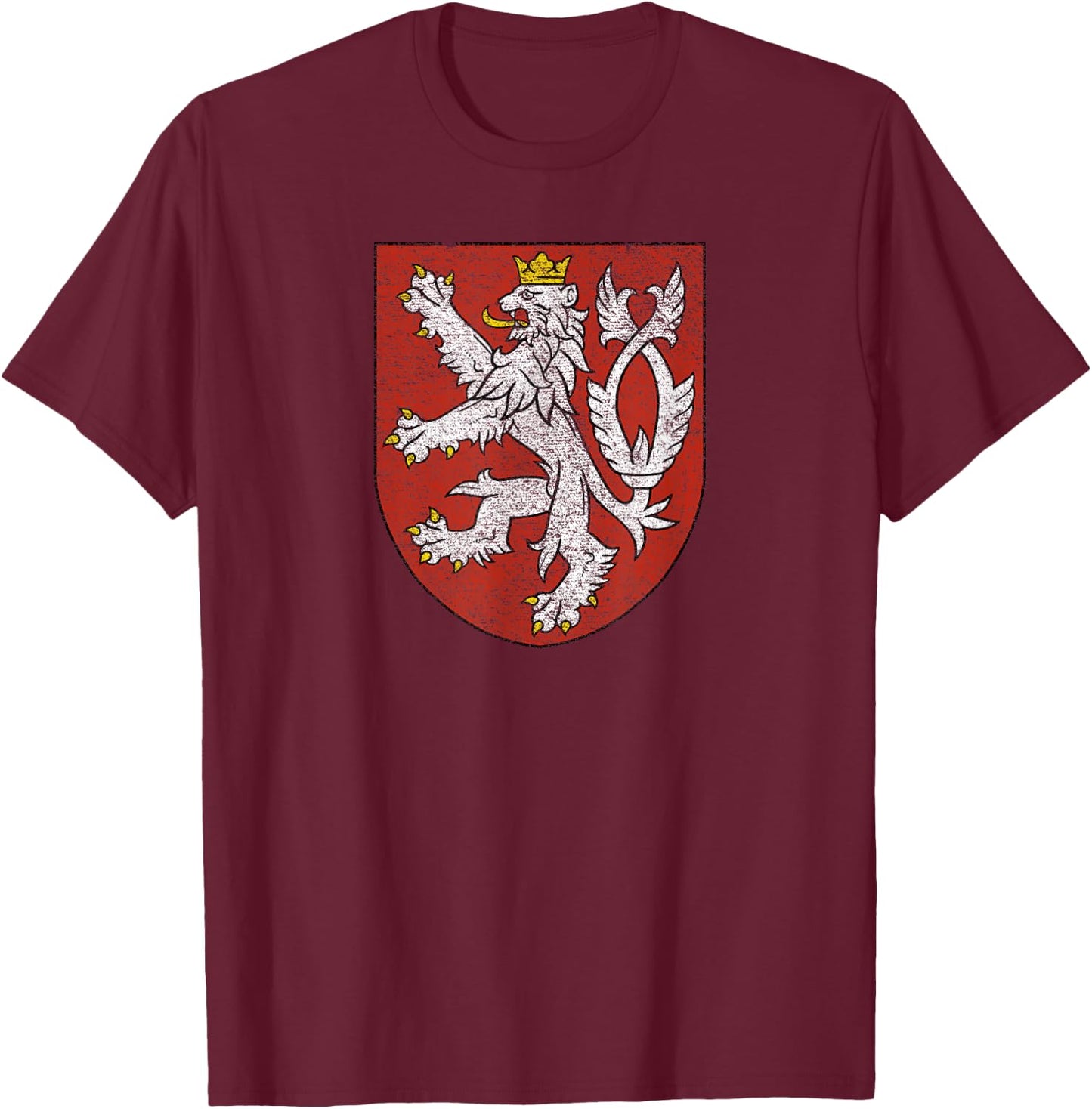 National Flag of Czech Republic Coat of Arms Czech Republic Coat of Arms Bohemia Flag Double-tailed Lion T-Shirt - T-Shirt | Maroon