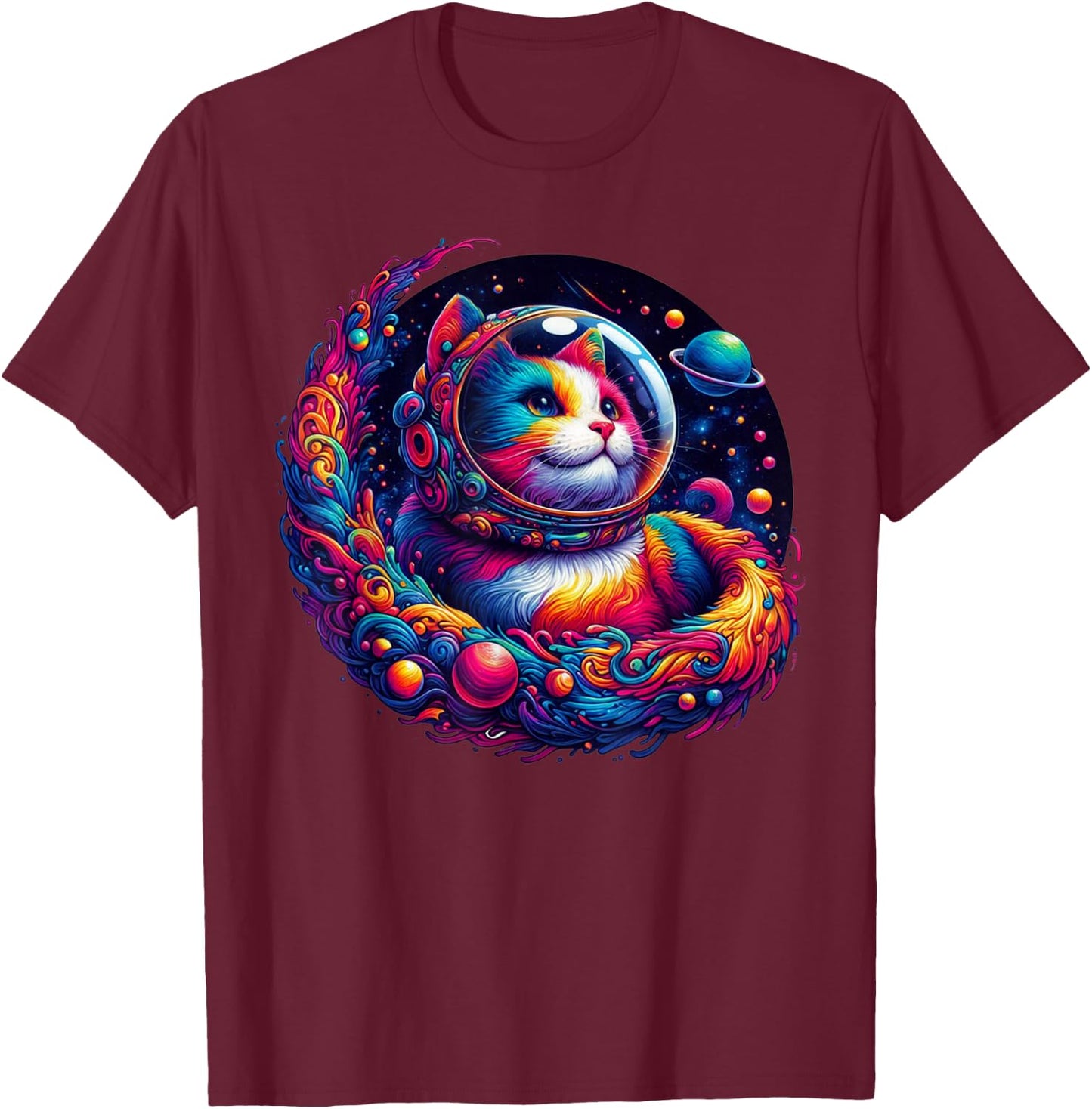 Cat in Space Astronaut Outer Galaxy Kitten Gifts Cat Space T-Shirt - T-Shirt | Maroon