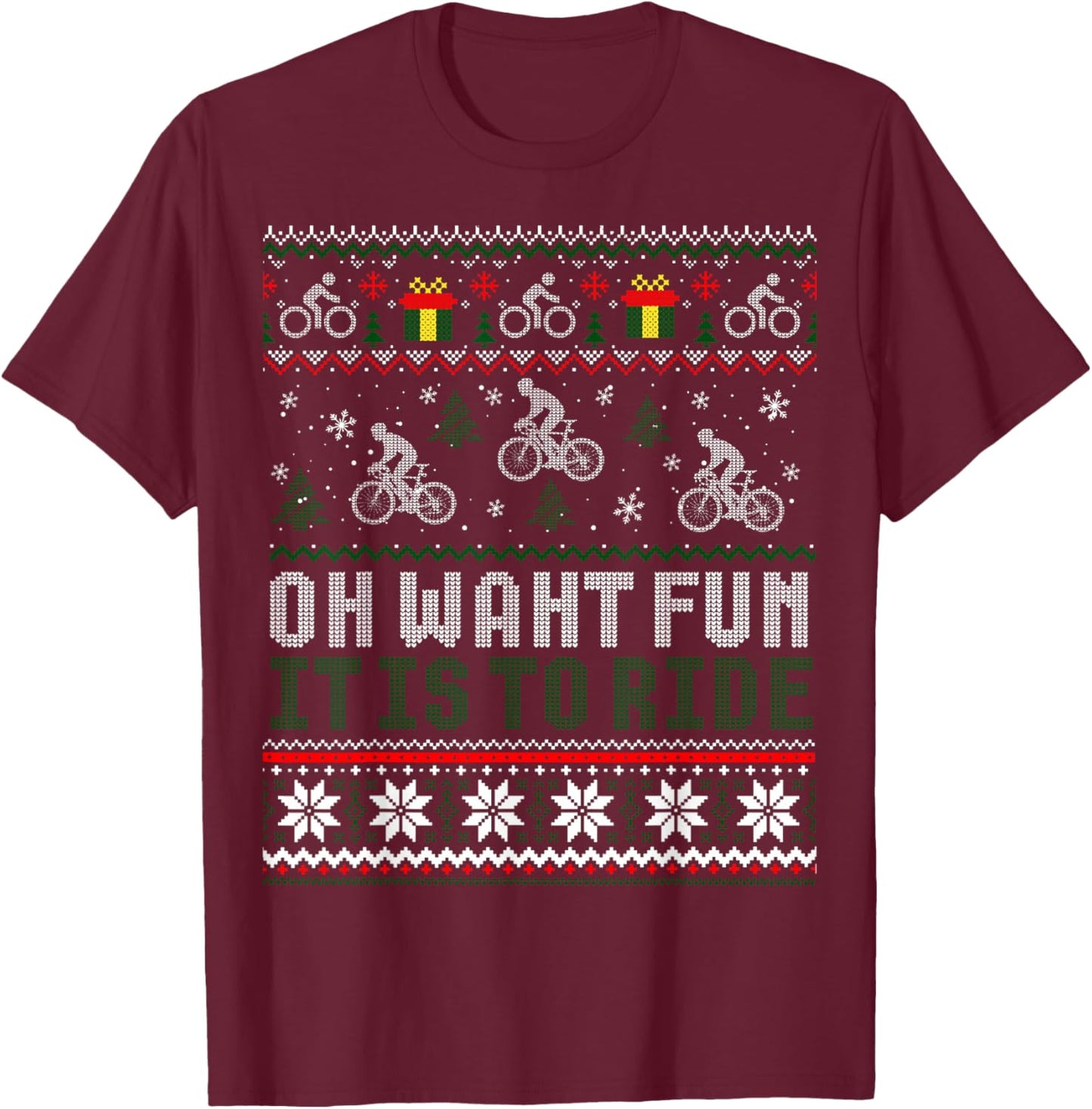 Cycling Bicycle Bike Cyclist Ugly Christmas Xmas Sweater T-Shirt - T-Shirt | Maroon