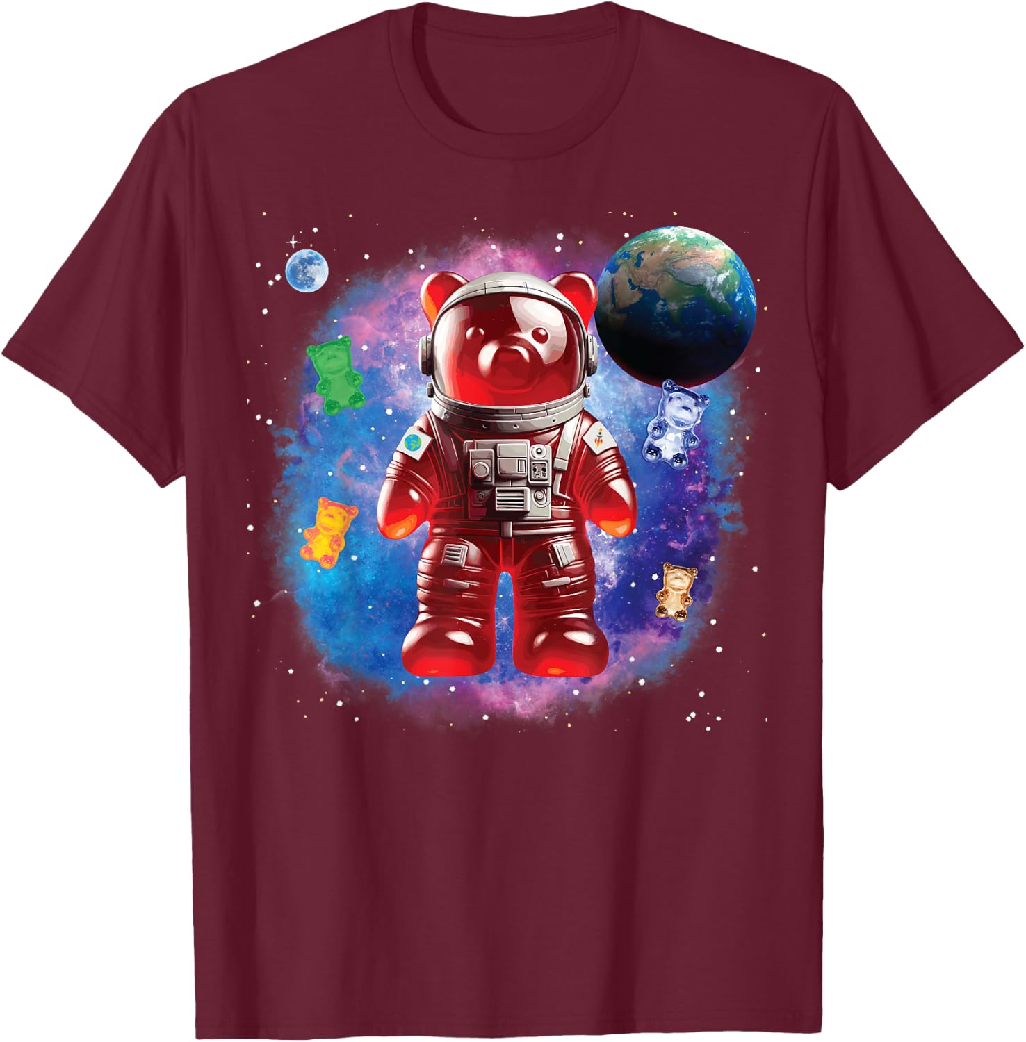 Gummy Bear in Space, Funny Gummy Bear T-Shirt - T-Shirt | Maroon