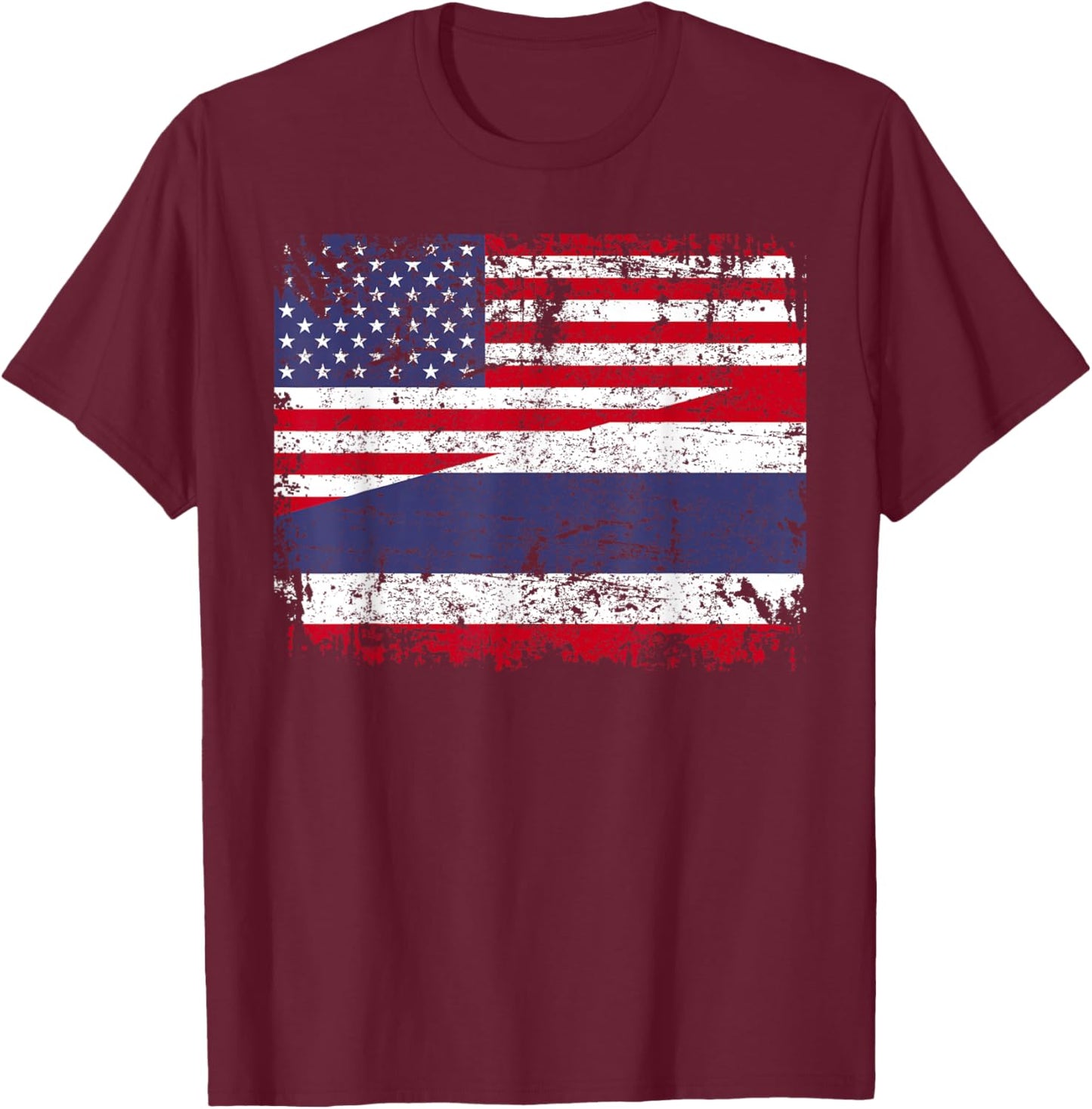 THAI ROOTS | Half American Flag | USA THAILAND FLAG T-Shirt - T-Shirt | Maroon