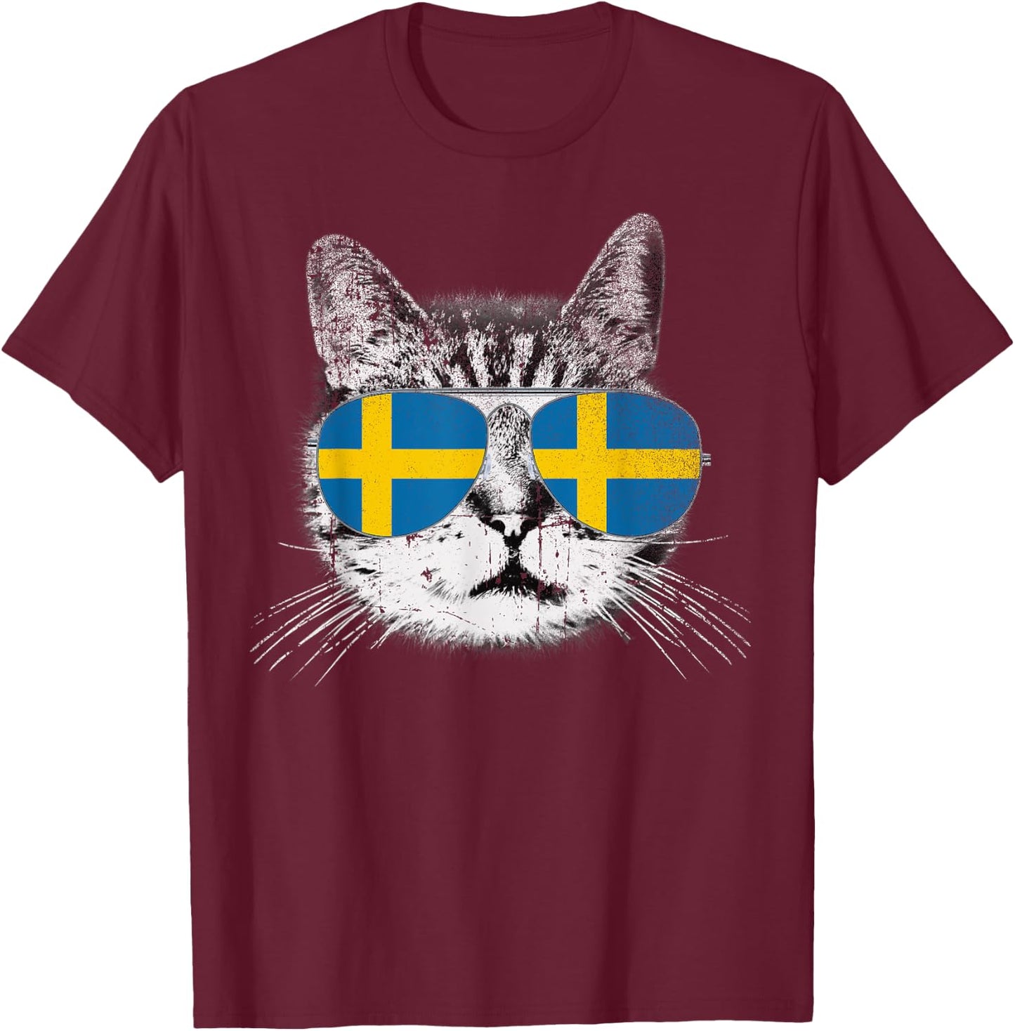 Cat Shirt Swedish Sweden Flag Country Pride Men Women Gift T-Shirt - T-Shirt | Maroon