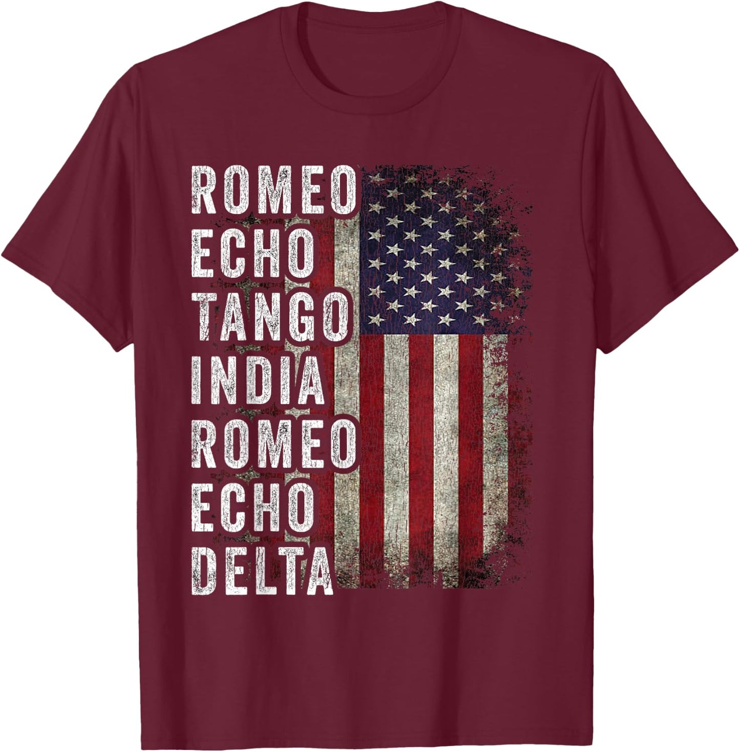 Got Your Six Apparel Inc. Retired Military Phonetic Alphabet Retirement Announcement - -Adults - Black - Short Sleeve - Small - Classic Fit - Cotton, Polyester T-Shirt - T-Shirt | Maroon