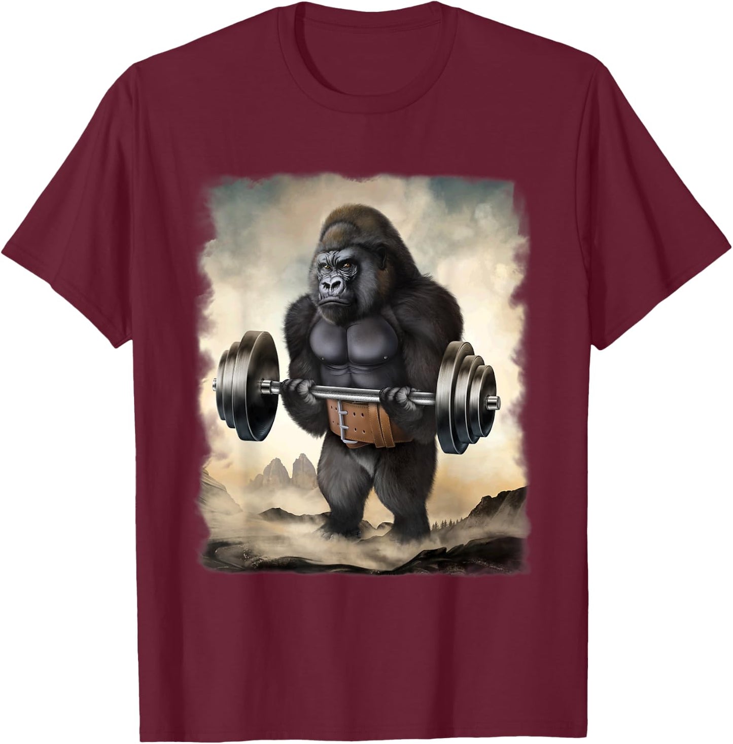 Gorilla Muscle Training Weightlifting T-Shirt - T-Shirt | Maroon