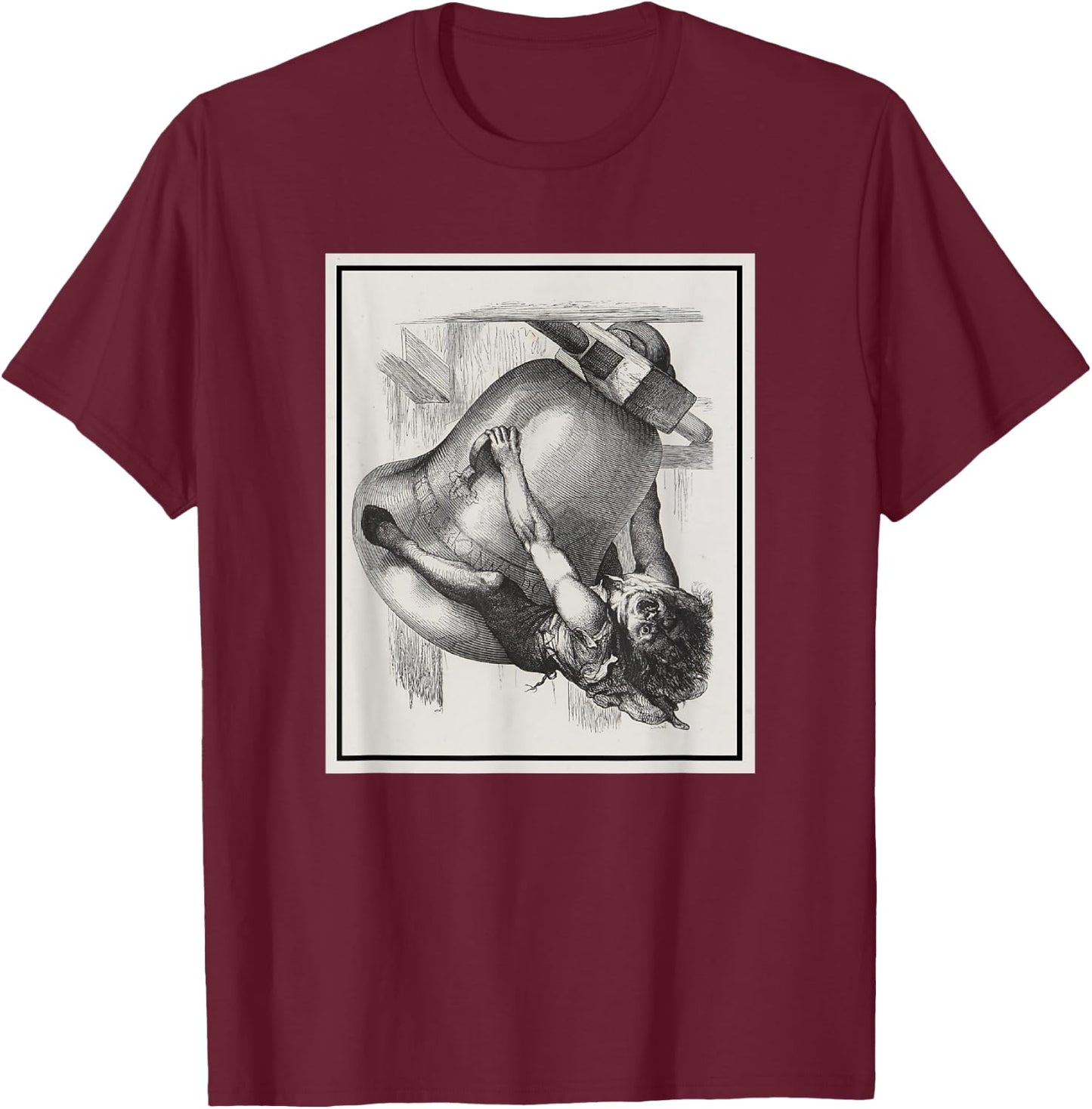 Quasimodo Ringing the Cathedral Bells (1844) T-Shirt - T-Shirt | Maroon