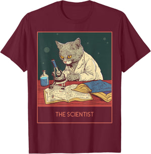 The cat laboratory science, fun white lab coat cat T-Shirt - T-Shirt | Maroon