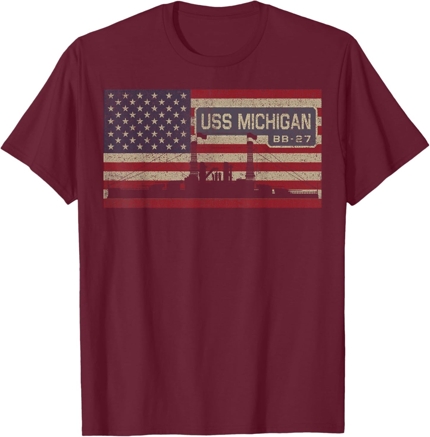 USS Michigan BB-27 WW1 Battleship USA American Flag T-Shirt - T-Shirt | Maroon