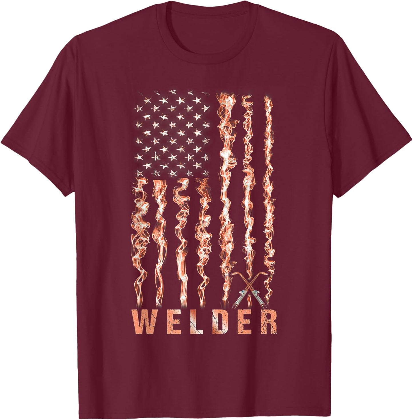 Welding Patriotic Distressed USA American Flag Gift Welder Kids Men T-Shirt - T-Shirt | Maroon