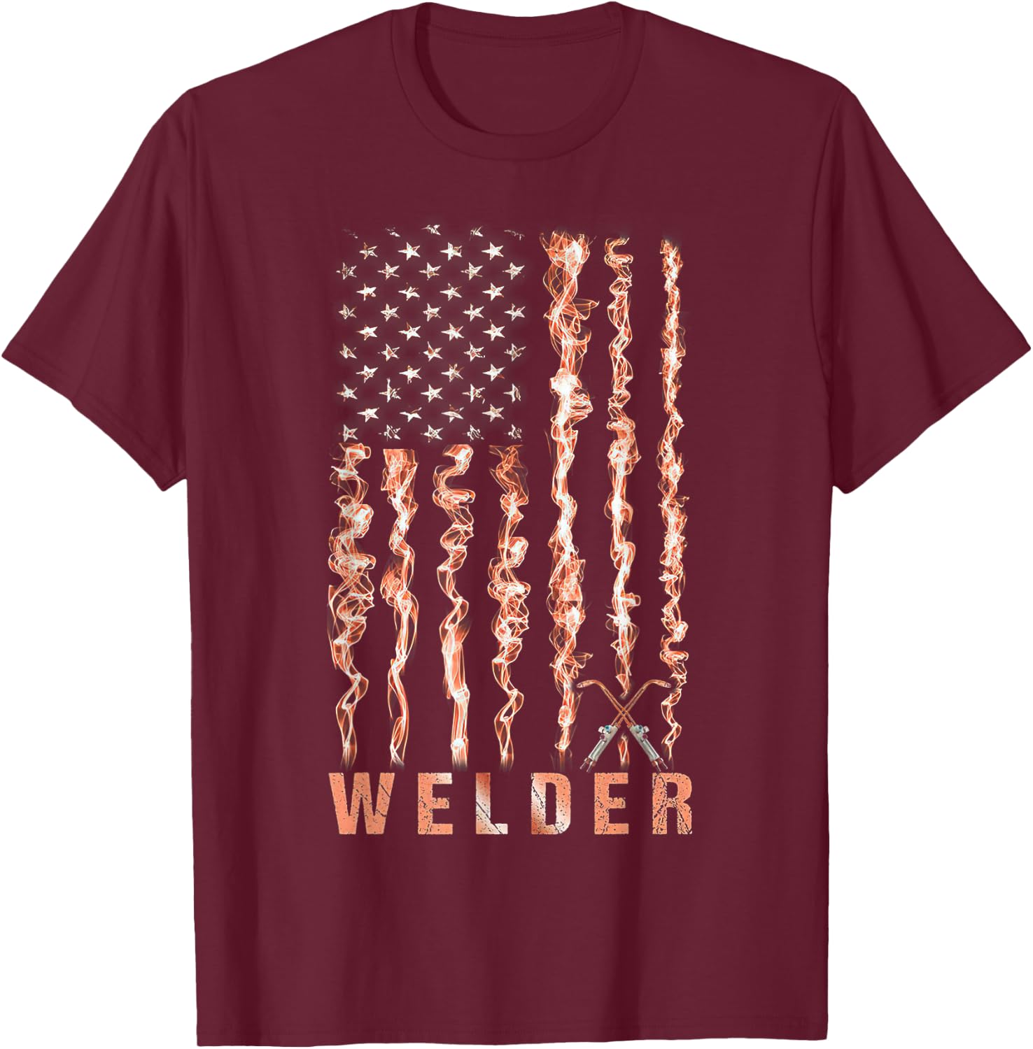 Welding Patriotic Distressed USA American Flag Gift Welder Kids Men T-Shirt - T-Shirt | Maroon