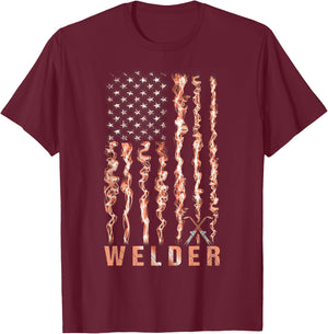 Welding Patriotic Distressed USA American Flag Gift Welder Kids Men T-Shirt - T-Shirt | Maroon