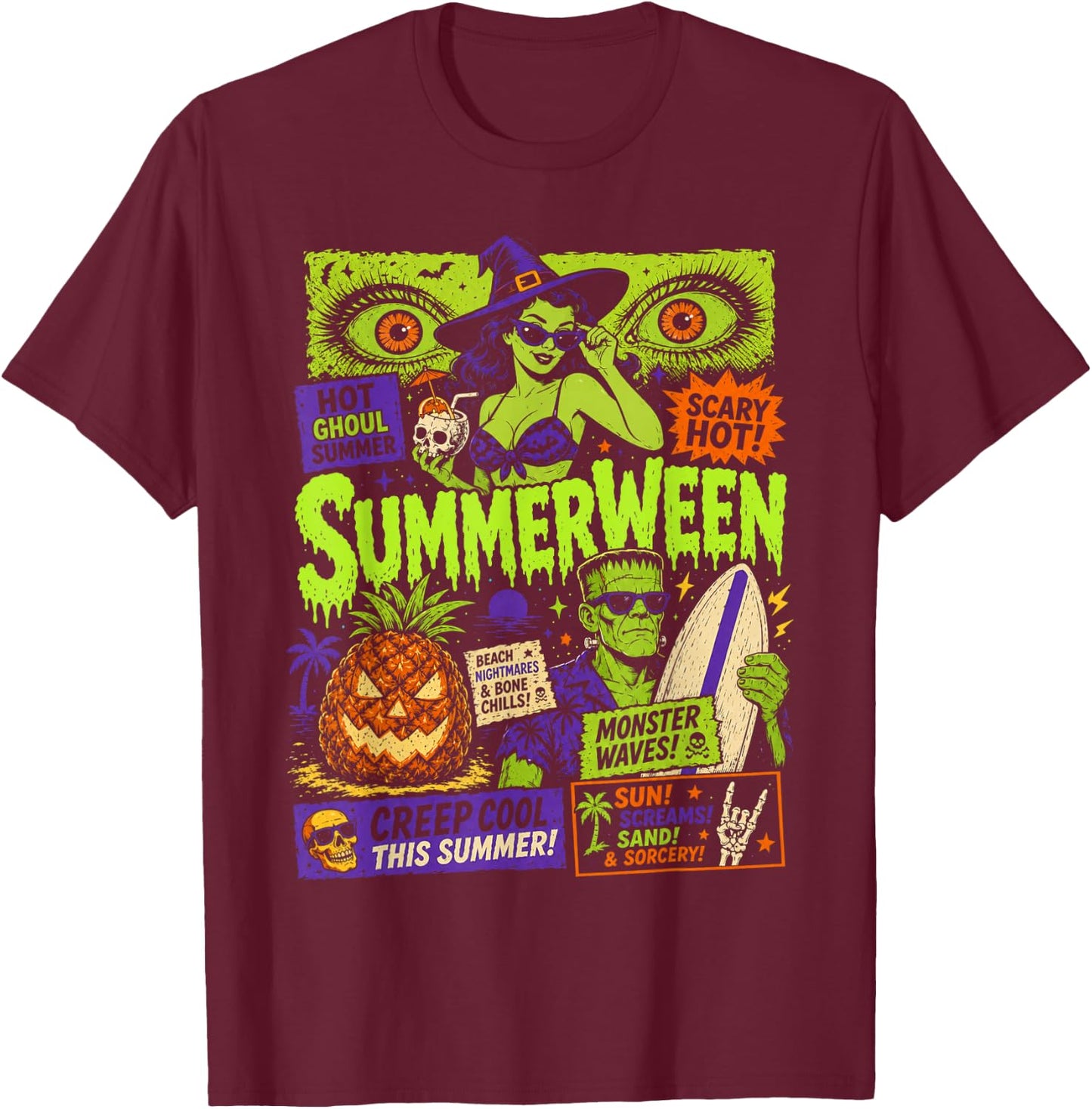 Funny Summerween Vibes Spooky Summer Ghoul Summerween Goth T-Shirt - T-Shirt | Maroon