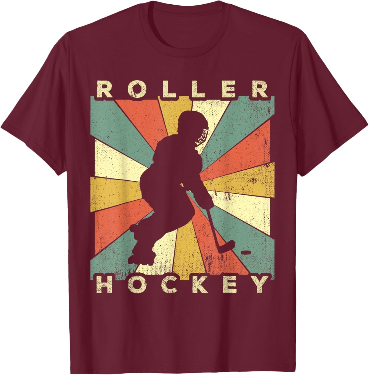 Vintage Roller Hockey Sport Retro T-Shirt - T-Shirt | Maroon