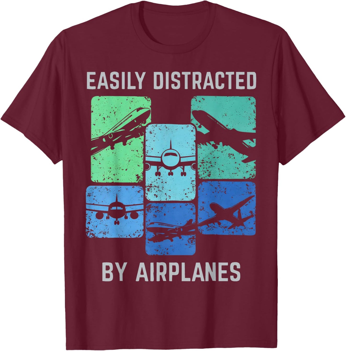 Easily Distracted by Airplanes Gifts Women Kids T-Shirt - T-Shirt | Maroon