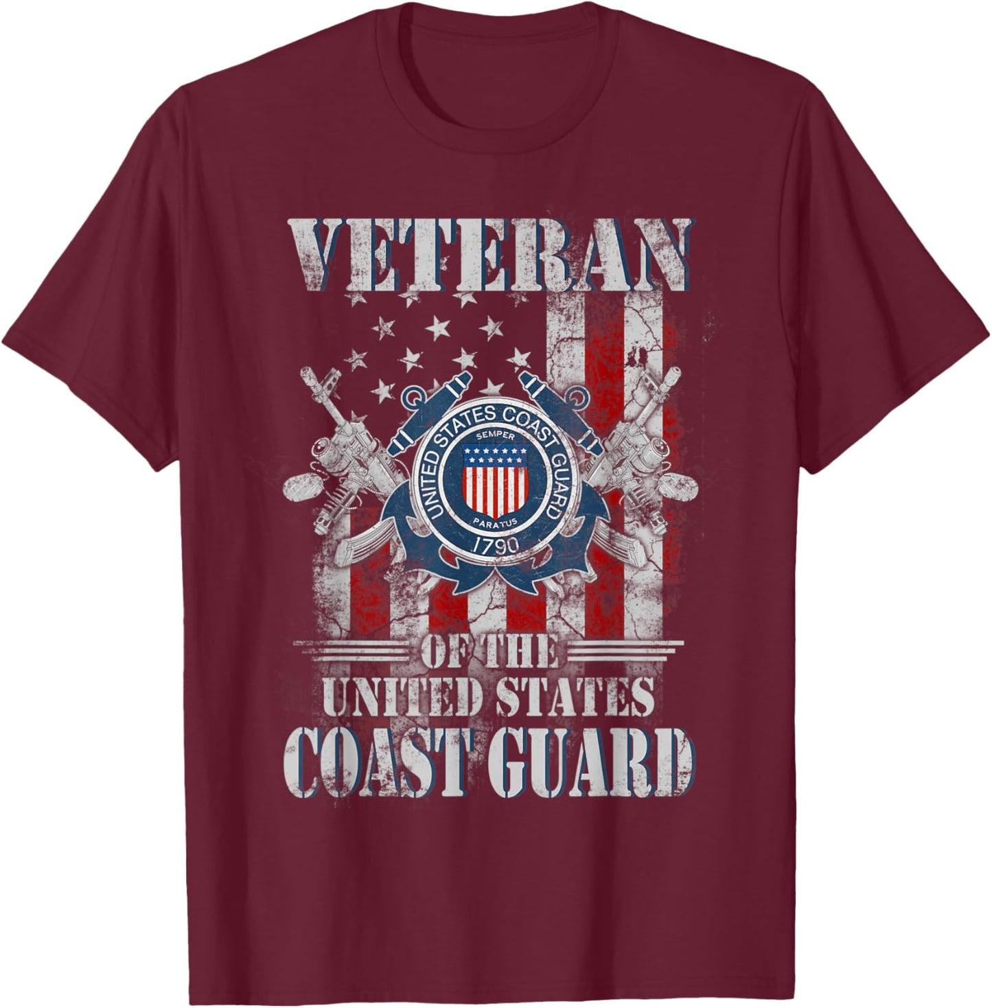 Proud US Coast Guard Veteran Vintage Black 3X-Large Classic Fit Short Sleeve T-Shirt - T-Shirt | Maroon
