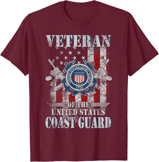 Proud US Coast Guard Veteran Vintage Black 3X-Large Classic Fit Short Sleeve T-Shirt - T-Shirt | Maroon