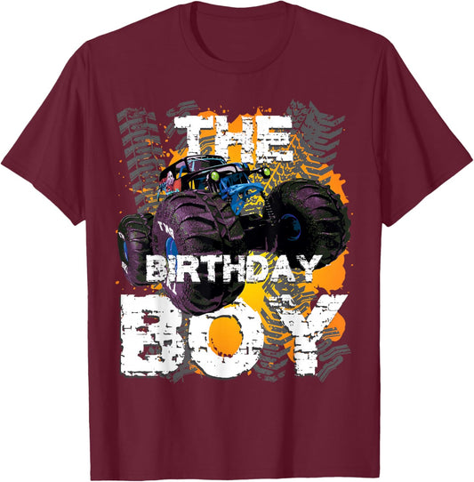 The Birthday Boy Monster Truck Matching Family Party T-Shirt - T-Shirt | Maroon