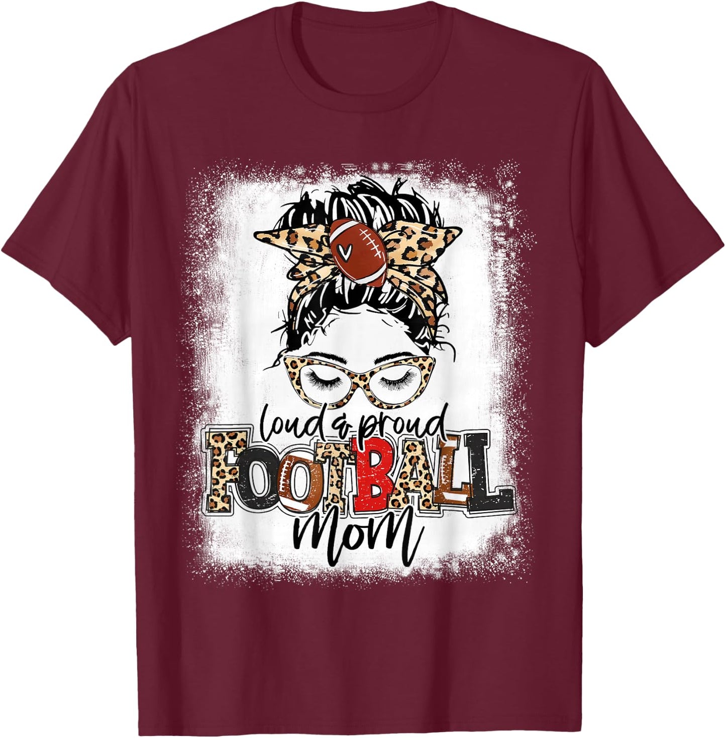 Loud And Proud Football Mom Bleached Leopard Football Mama T-Shirt - T-Shirt | Maroon