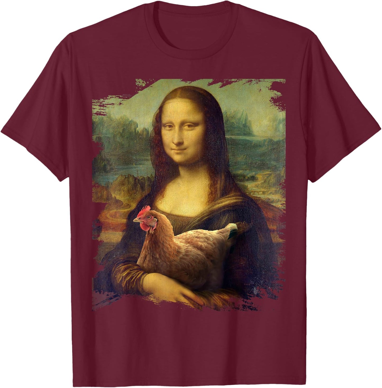 Mona Chicken Lisa Classic da Vinci Chickens Funny T-Shirt - T-Shirt | Maroon